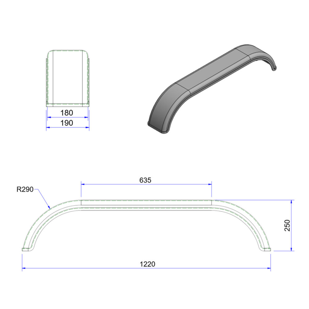 JT1864 10 inch tandem mudguard drawing