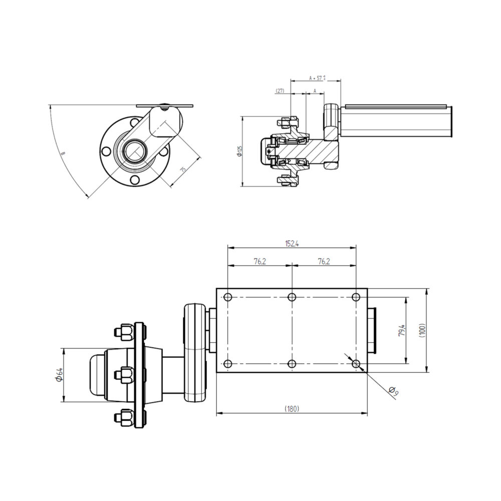 Pair of 550kg Knott Avonride Suspension Units - 4" PCD Drawing